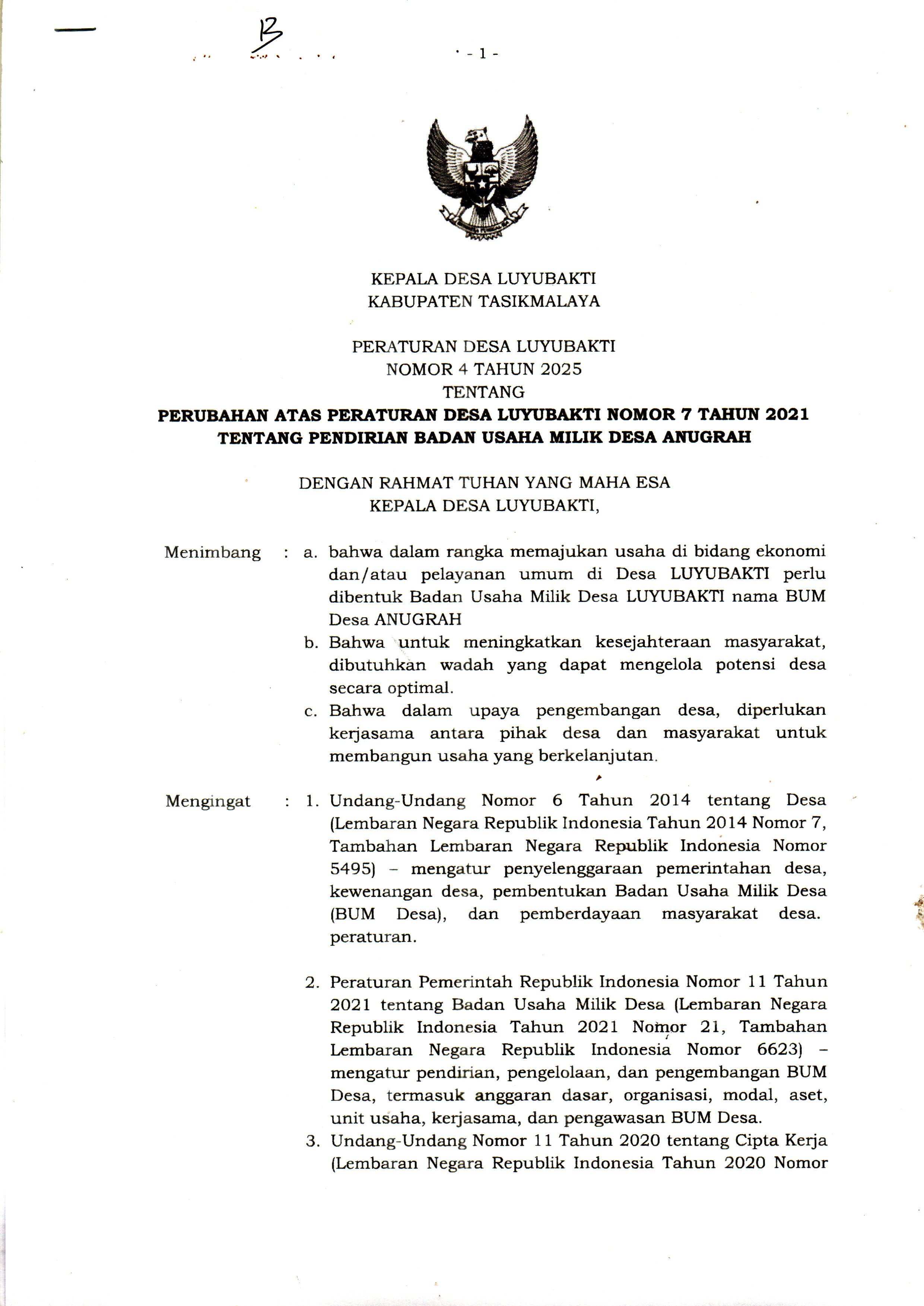 Peraturan Desa Tentang Pendirian Bumdes